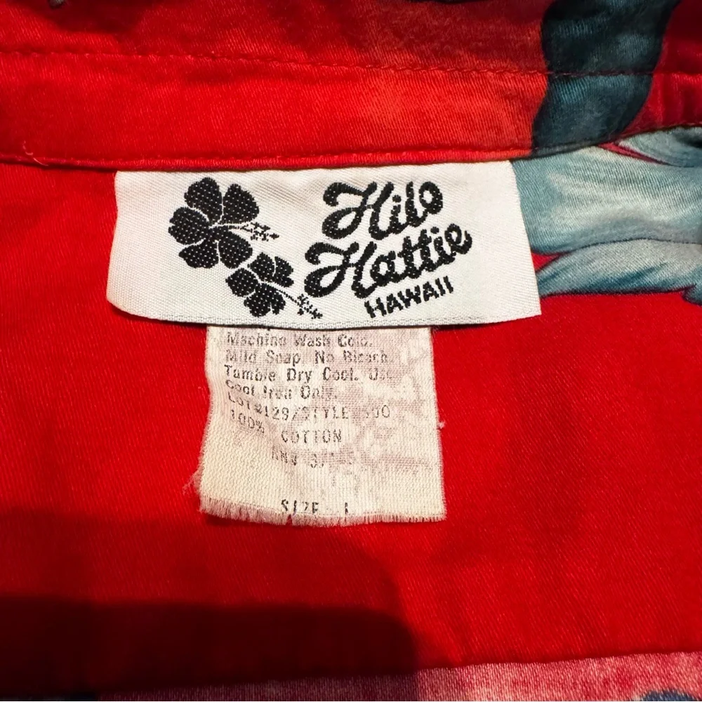 Vintage Hilo Hattie Hawaii Red Tropical Hawaiian Shirt Mens L Cotton - Picture 3 of 6